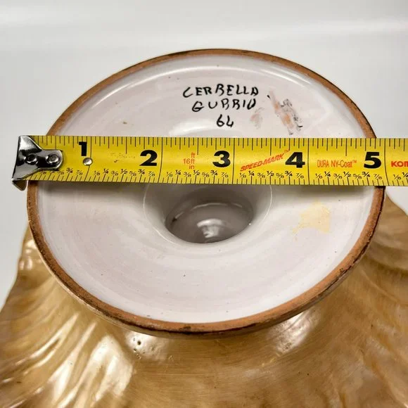Vtg Cerbella Gubbio Ceramic Stoneware Pedestal Scalloped Fruit Bowl Floral Italy